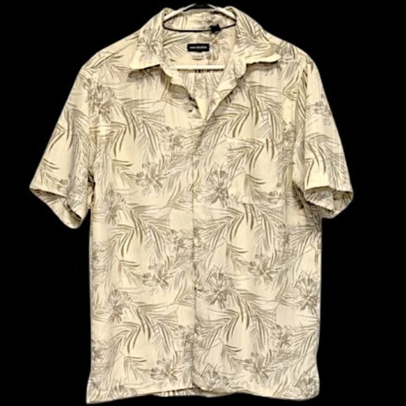 (M) VAN HEUSEN PALM PRINT BUTTON DOWN HAWAIIAN SHIRT - Picture 1 of 13